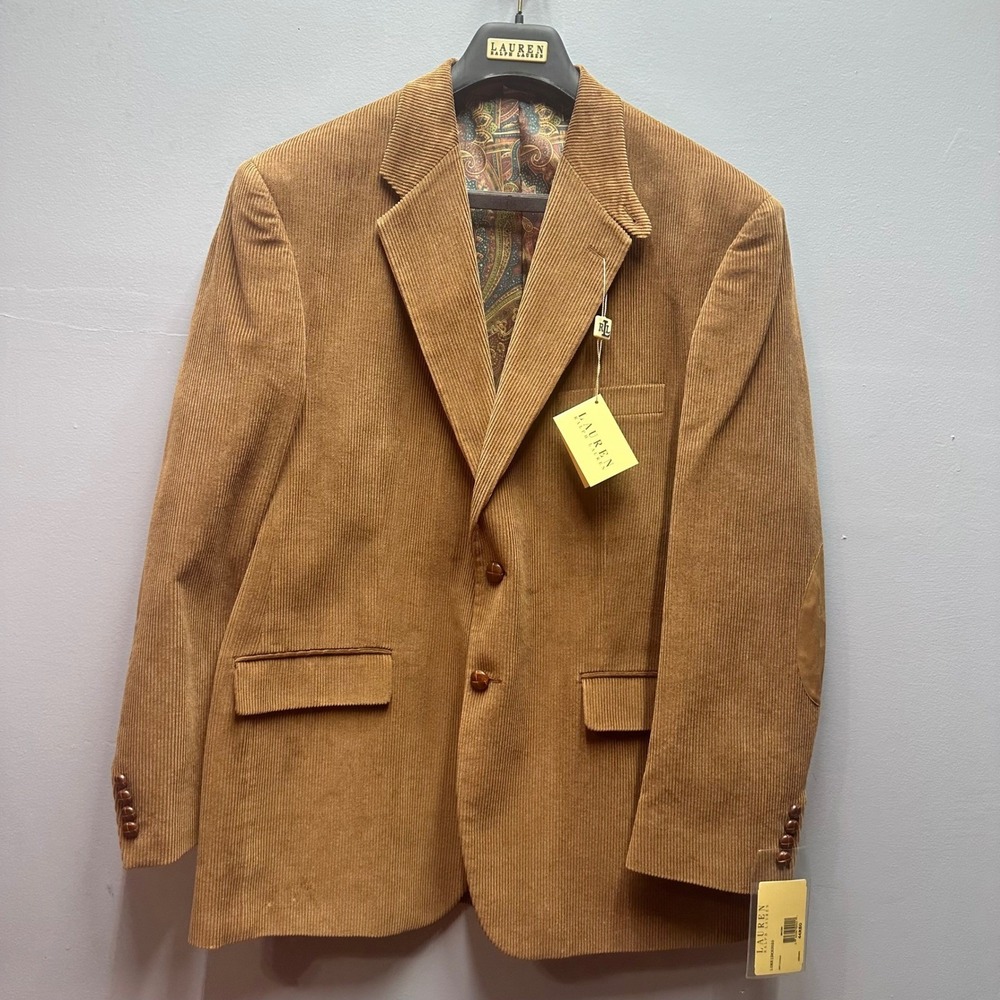 Lauren Ralph Lauren Corduroy Sport Coat Blazer Men's 44R Brown Elbow Patches NWT